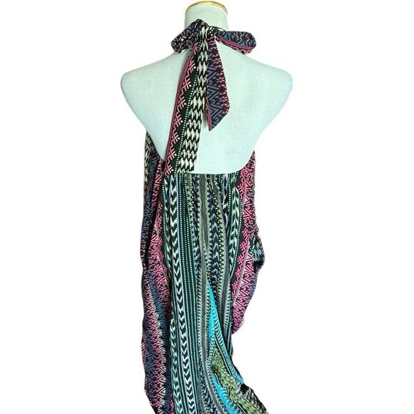 Womens Elan Aztec Tribal Sateen Halter Neck Stunning Maxi Dress - Sz S - Picture 2 of 2